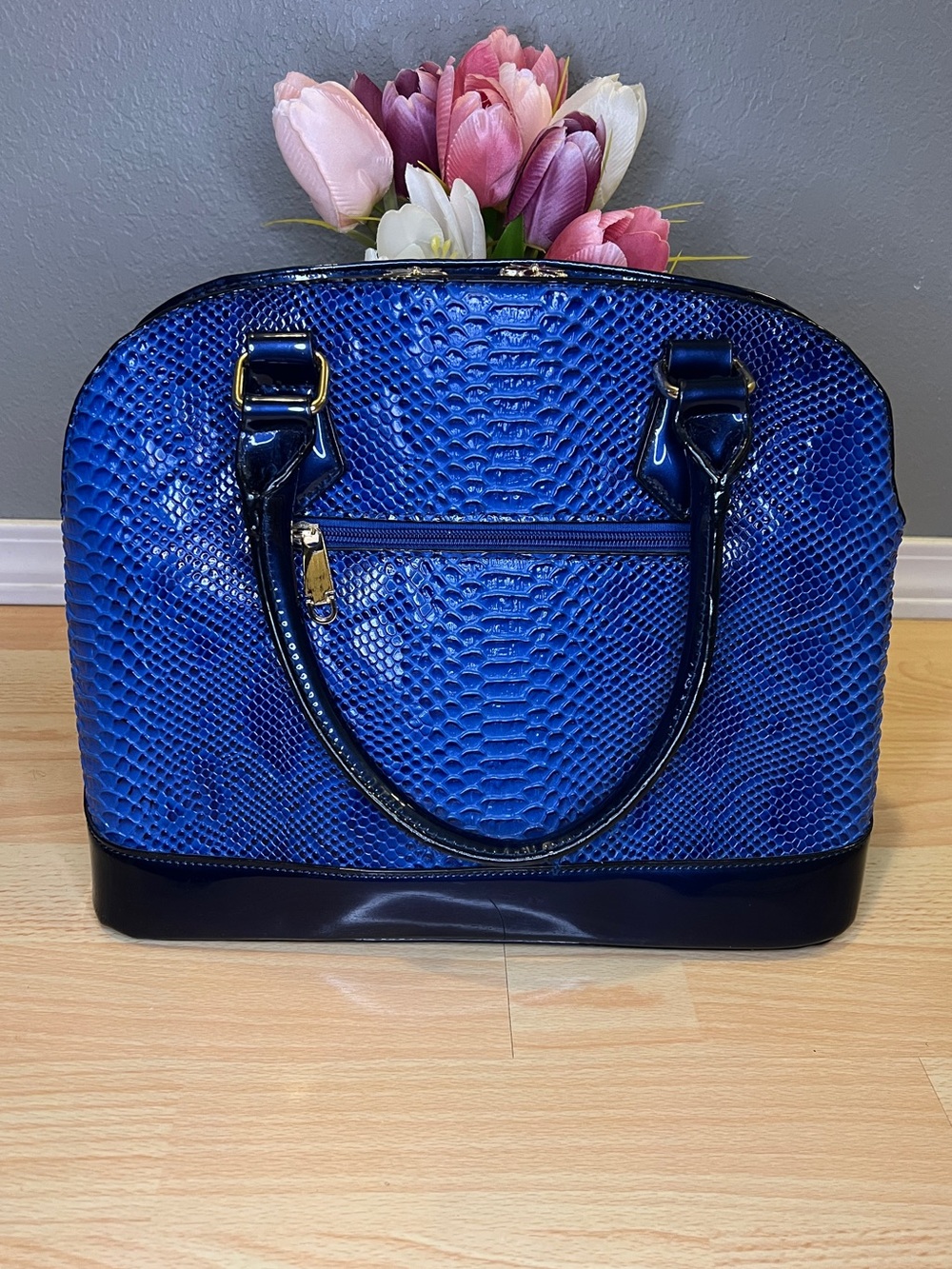 Blue Faux Croc Satchel - Picture 6 of 16